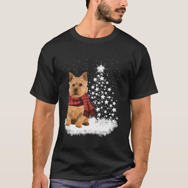 T-shirt Norwich Terrier Sur La Neige Éclairage Arbre De No (Devant)