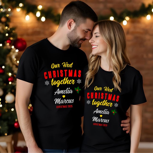 T-shirt Nos premiers Noël ensemble Flammes de neige Noir (Créateur téléchargé)