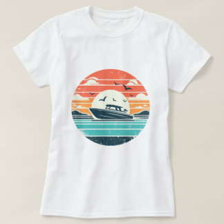 T-shirt Nostalgie nautique Vintage Sunset Motorboat
