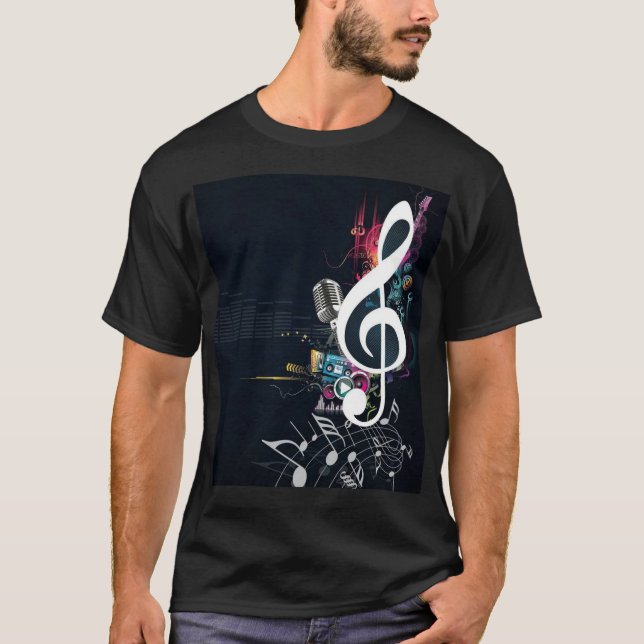 T-shirt Note de fissure, microphone et notes de musique (Devant)