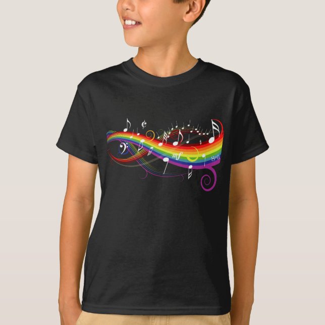 T-shirt Notes blanches de musique d'arc-en-ciel sur le (Devant)