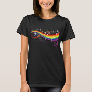 T-shirt Notes blanches de musique d'arc-en-ciel sur le