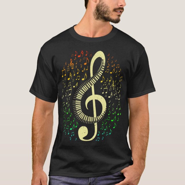 T-shirt Notes de musique classique du clavier Clé Treble (Devant)