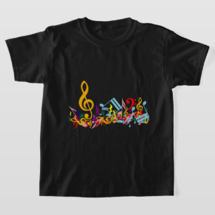 T-shirt Notes de Musique Jumbled colorées sur Black