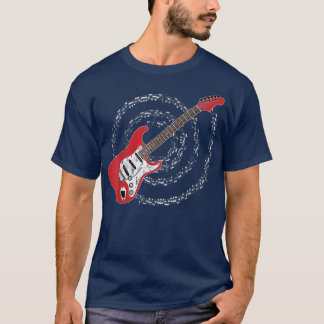 T-shirt Notes musicales de la guitare électrique rouge