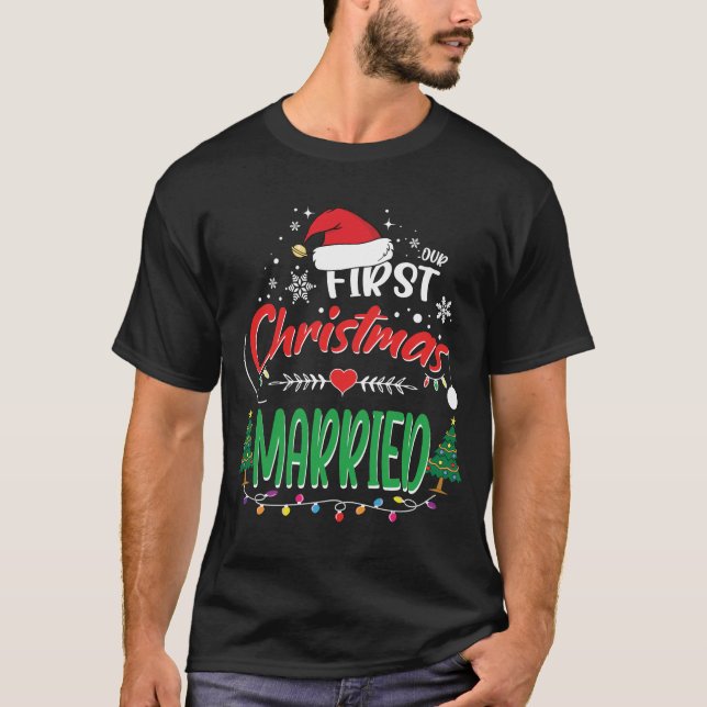 T-shirt Notre premier Noël Marié Nouveau marié M. et Mme. (Devant)