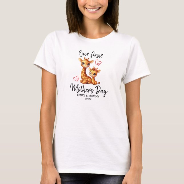 T-SHIRT NOTRE PREMIÈRE FÊTE DE LA MÈRE BÉBÉ&MAMA GIRAFFE (Devant)