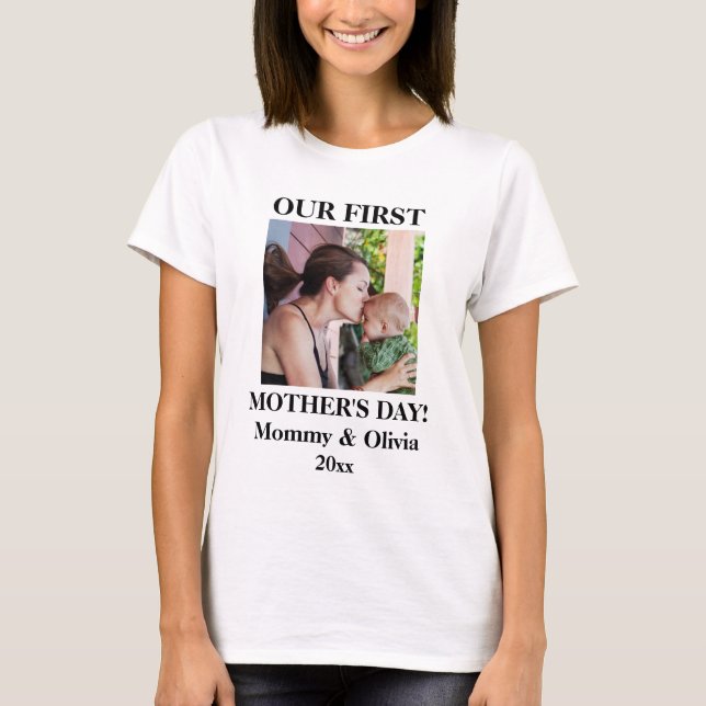 T-shirt Notre première fête des mères, photo personnalisée (Devant)