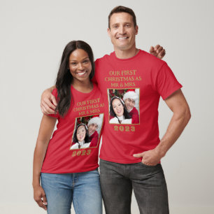 T-shirt Notre première photo de Noël Mr & Mrs Red And Gold