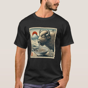 T-shirt Nouilles Timbre Japonais Mt. Fuji Coucher de solei