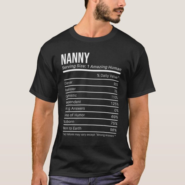 T-shirt nounou Valeurs nutritionnelles Valeur nutritionnel (Devant)
