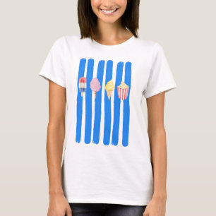 T-shirt Nourriture de Carnaval de Festival Rayures Bleues