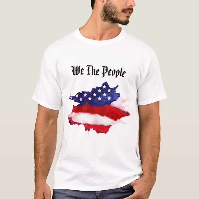T-shirt *~* nous le blanc d'aquarelle de drapeau américain (Devant)