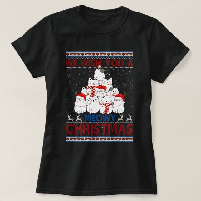 T-shirt Nous Vous Souhaitons Un Chat Meowen Chat Noël Chau (Design devant)