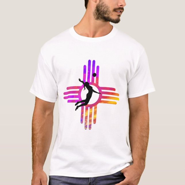 T-shirt Nouveau-Mexique Zia coucher de soleil avec volley- (Devant)