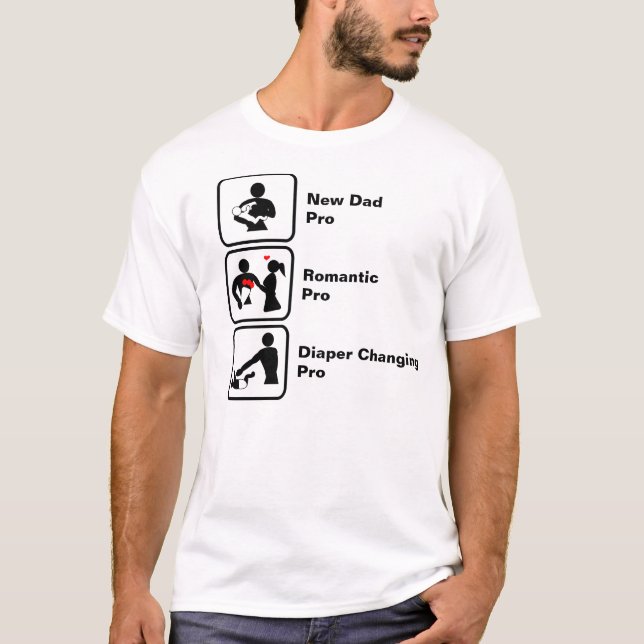 T-shirt Nouveau papa, romantique, couche changeante (Devant)