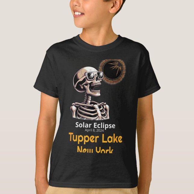 T-shirt Nouveau squelette Éclipse solaire Tupper Lake (Devant)