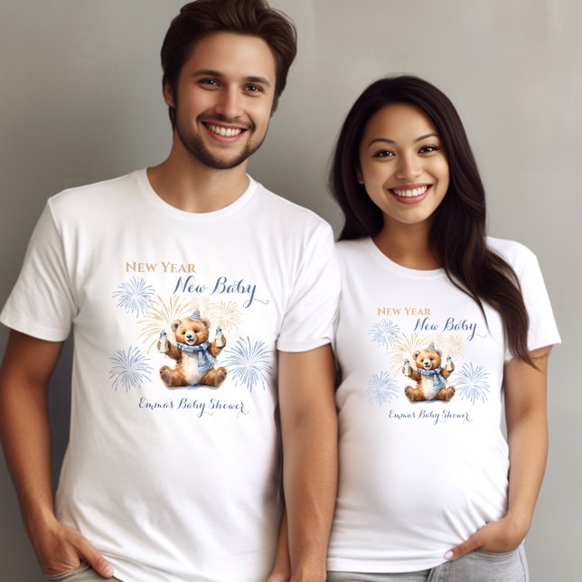 T-shirt Nouvel an Bear Blue Boy Baby shower (New Year Bear Blue Boy Baby Shower T-Shirt)