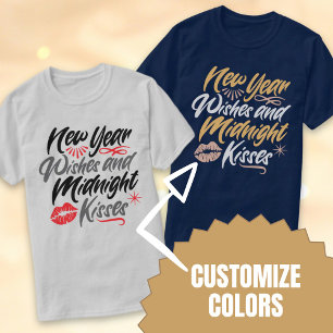T-shirt nouvelle année voeux et minuit baisers script navy