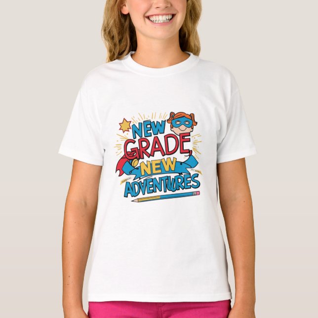 T-shirt "Nouvelle aventure".Retour à l'héroïne de l'école (Devant)