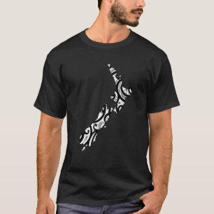 T-shirt Nouvelle-Zélande Carte Tattoo Tribal Maori Design 