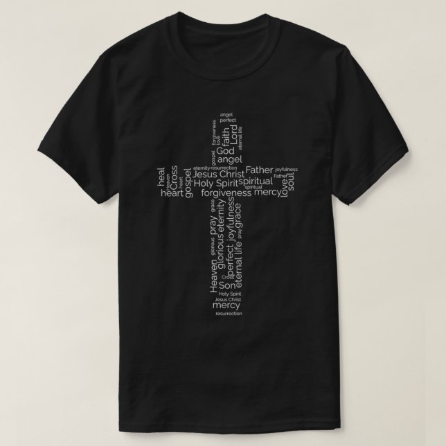 T-shirt Nuage de mots chrétiens en forme de croix  (Design devant)