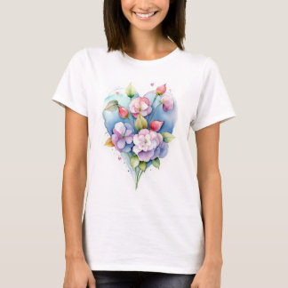 T-shirt Nuages en forme de coeur avec fleurs