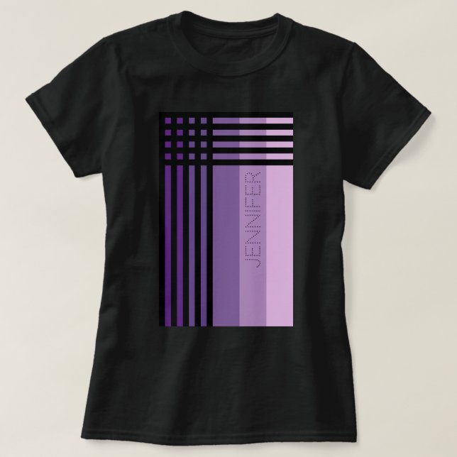 T-shirt Nuances Violettes Et Bandes Noires Nom Customisé (Design devant)