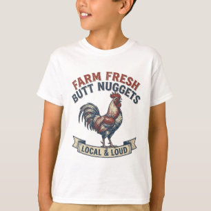 T-shirt Nuggets de fesse frais de la ferme Coq drôle rétro