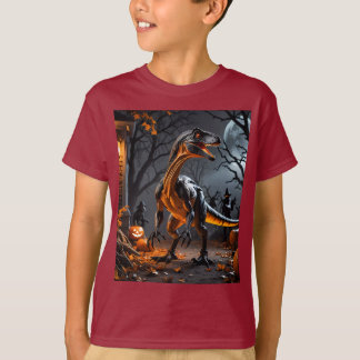 T-shirt Nuit D'Halloween Avec Velociraper