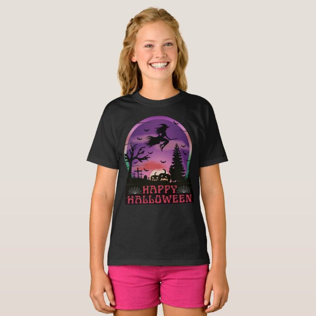 T-SHIRT NUIT D'HALLOWEEN SORCIÈRE DE CIMETIÈRE (Devant entier)