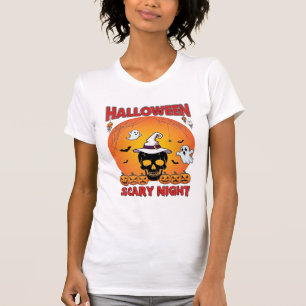 T-shirt Nuit effrayante d'Halloween Crâne Chapeau de sorci