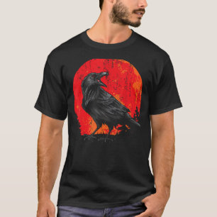 T-shirt Nuit éffrayante Oiseau Déplaisant Lune rouge Rav n
