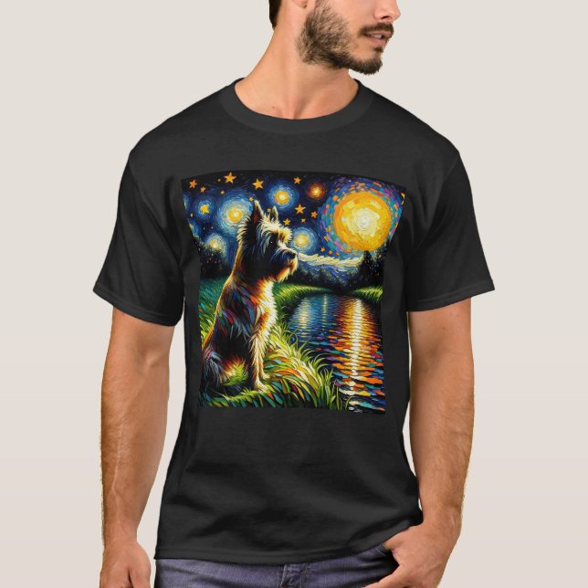 T-shirt Nuit étoile Cairn Terrier Chien Van Gogh Lover (Devant)