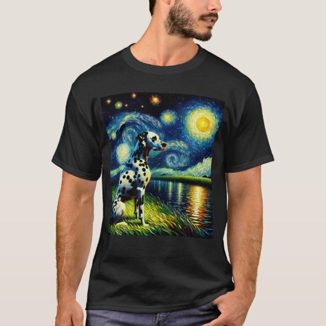 T-shirt Nuit étoile Chien dalmate Van Gogh Lover (Devant)