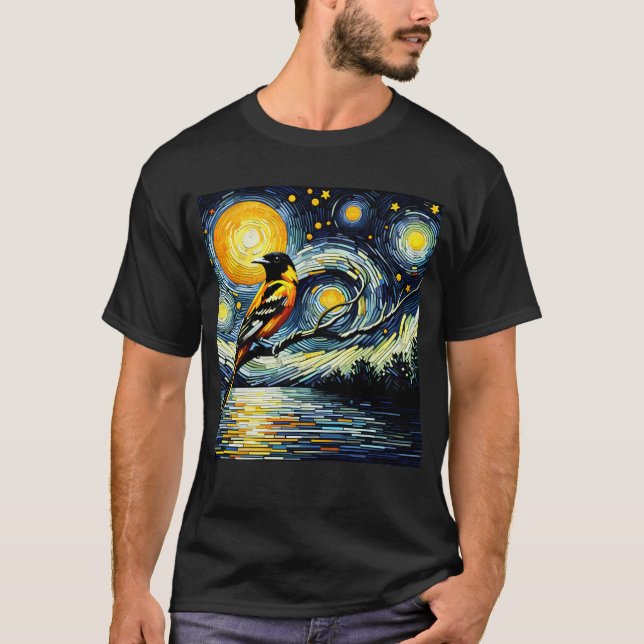 T-shirt Nuit étoilée Oriole Van Gogh Oiseau Lover (Devant)
