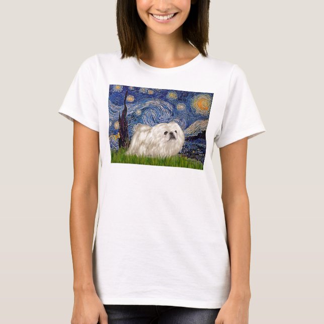 T-shirt Nuit étoilée - Pekingese blanc 4 (Devant)