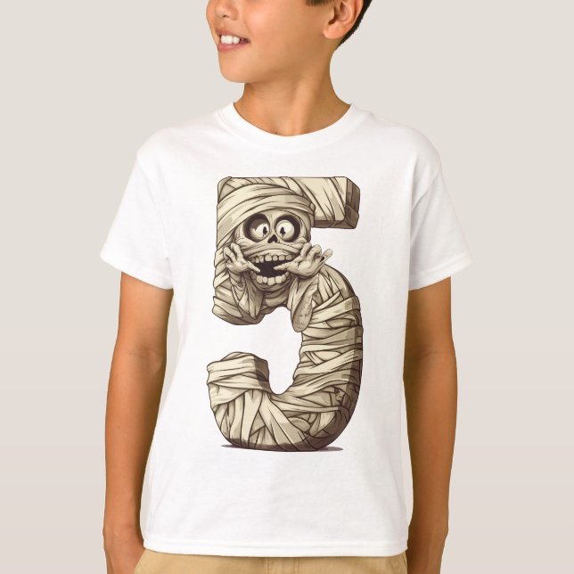 T-shirt Numéro 5 Mummy Halloween Thème 5 Année Enfants (Devant)