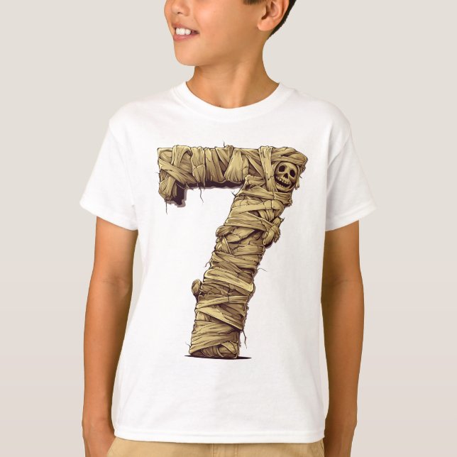 T-shirt Numéro 7 Mummy Halloween Thème 7 Année Enfants (Devant)