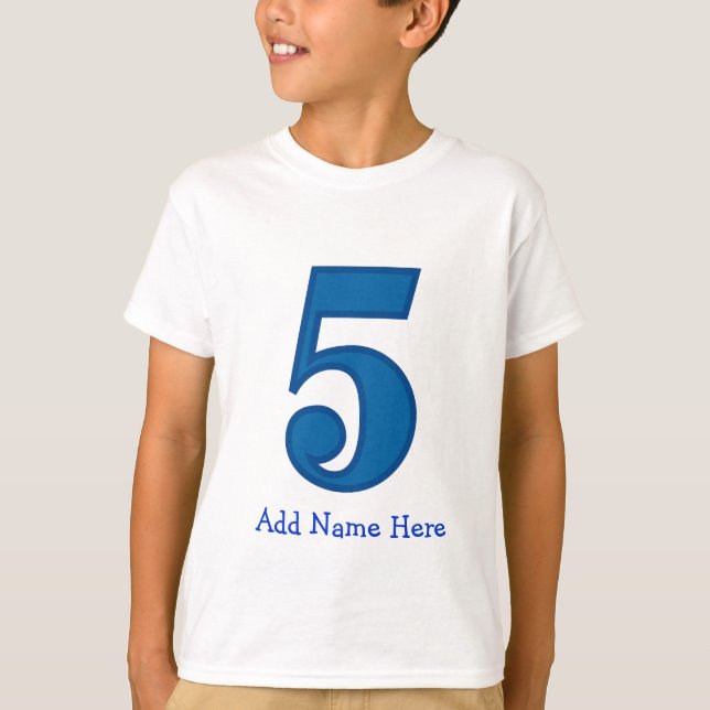 T-shirt numéro cinq garçon, ajouter le nom ici (Devant)