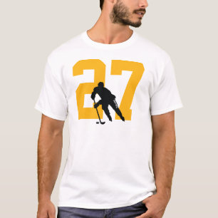 T-shirt Numéro de joueur de hockey personnalisé Noir et or
