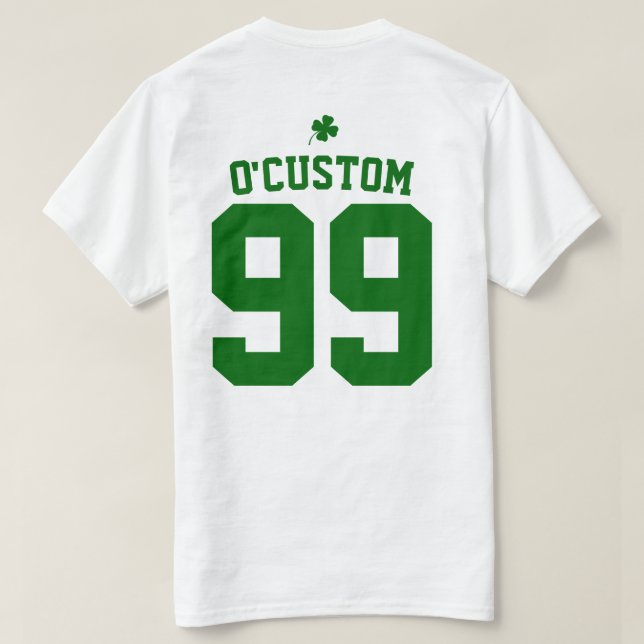 T-shirt Numéro de texte personnalisé Vert Clover St Patric (Design dos)