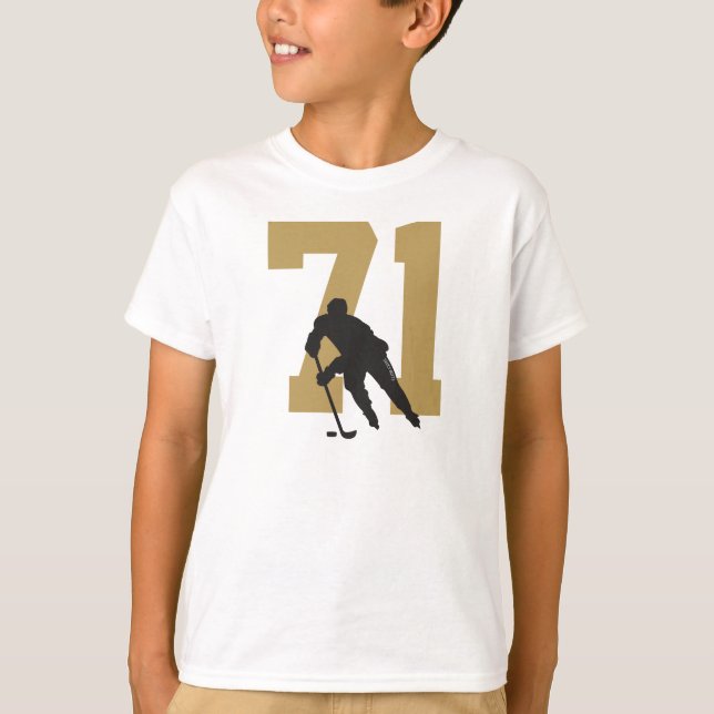 T-shirt Numéro du joueur de hockey de jeunes dorés (Devant)