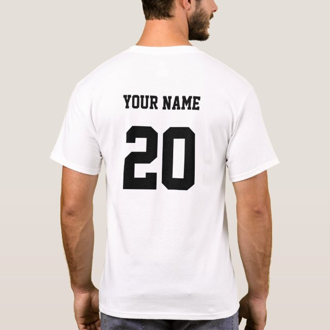 T-shirt Numéro et nom personnalisés noir et blanc (Dos)