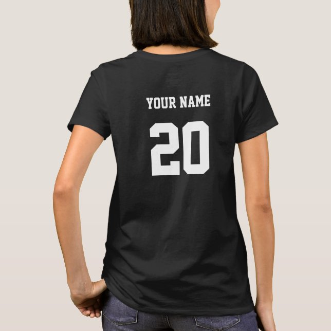 T-shirt Numéro et nom personnalisés noir et blanc (Dos)