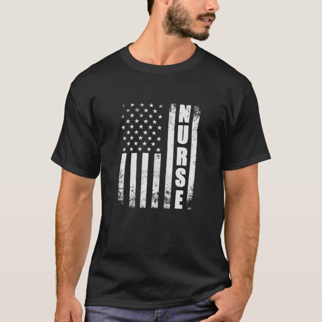 T-shirt Nurse American Flag Patriotic USA Stethoscope Job (Devant)