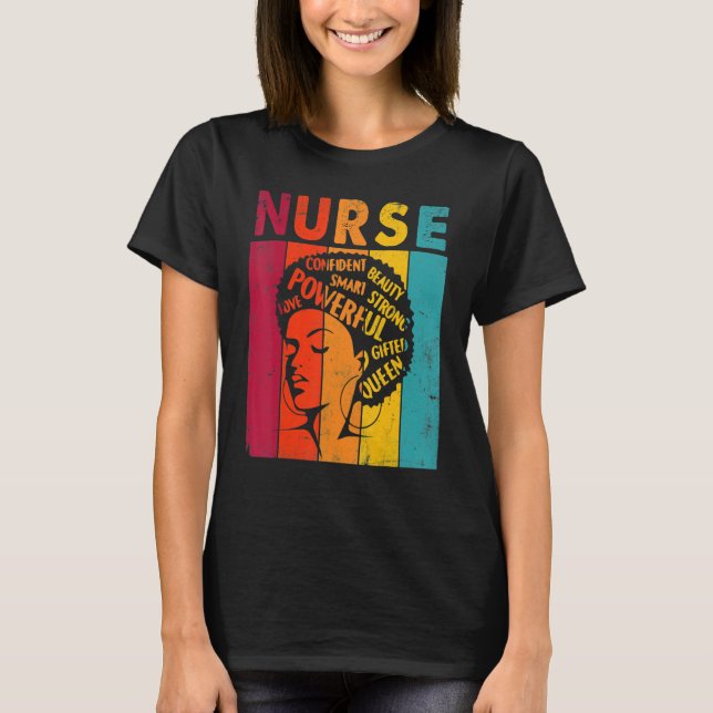 T-shirt Nurse Black Woman Magic Afro Melanin Queen Black H (Devant)
