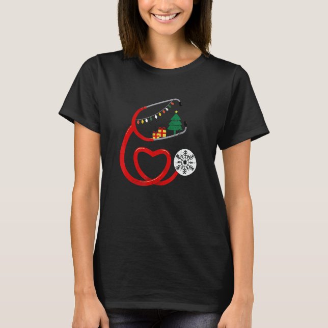 T-shirt Nurse Christmas Tree Snow Flake Stethoscope Cool X (Devant)