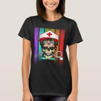 T-shirt Nurse Crâne de Sucre Blanc Halloween Vintage Dia D