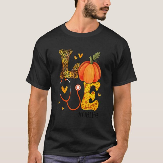 T-shirt Nurse Leopard Pumpkin Thanksgiving Love OB Nurse L (Devant)
